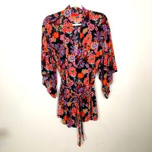 NATORI Floral Decoseri Happi Wrap Coat Robe